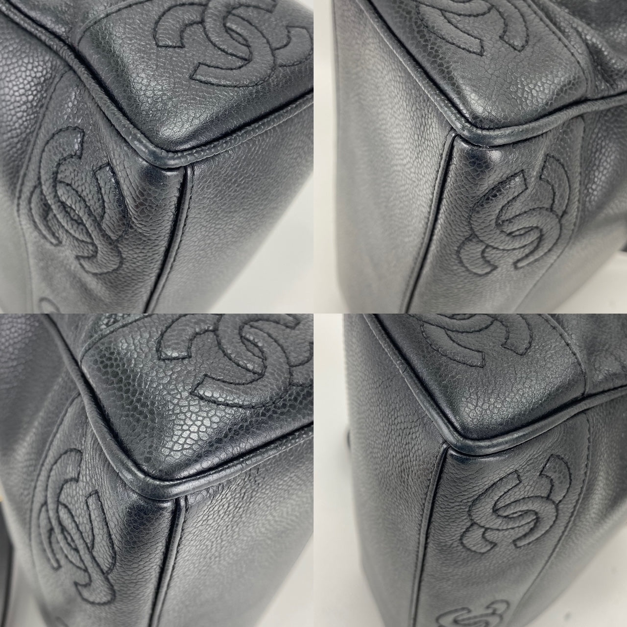 Túi đeo vai CHANEL Vintage Black Caviar Leather CC Zip Tote có thêm miếng lót đã qua sử dụng