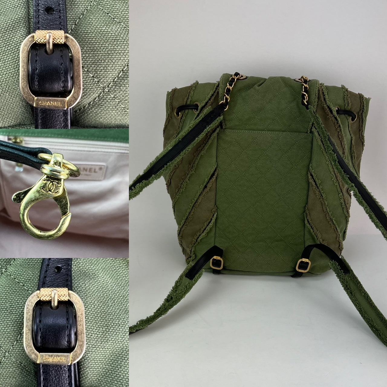 Balo CHANEL Canvas Chevron Cuba Patchwork Khaki Green Backpack Đã qua sử dụng