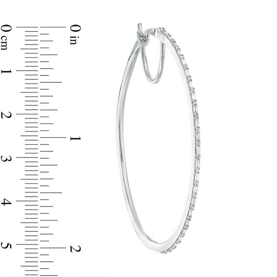 Hoa tai vòng tròn xen kẽ kim cương Baguette và kim cương tròn Zales 1/2 CT. TW bằng vàng trắng 10K mới