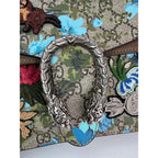 Túi đeo vai Gucci GG Supreme Blooms thêu họa tiết Dionysus cỡ trung màu xanh lam nâu xám