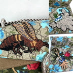 Túi đeo vai Gucci GG Supreme Blooms thêu họa tiết Dionysus cỡ trung màu xanh lam nâu xám