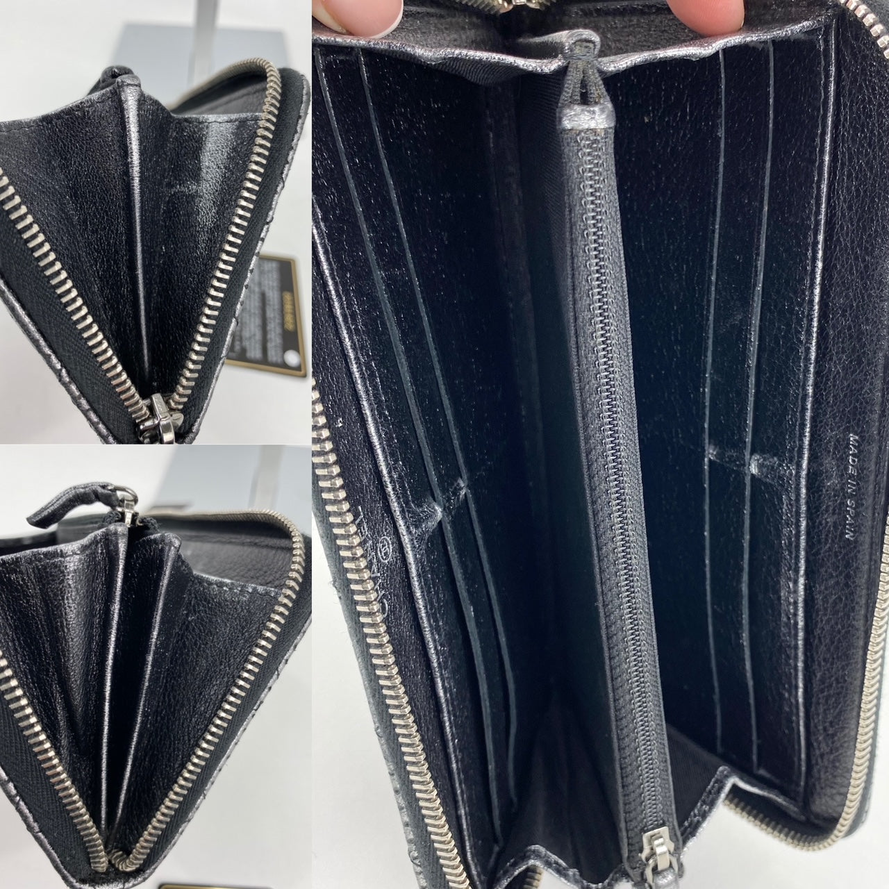Ví cầm tay Chanel Perforated Silver Metallic Lambskin Quilted Zip Around