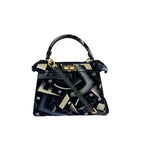 Túi đeo vai Fendi Peekaboo I see u bằng nhung in họa tiết cỡ trung màu đen xanh