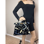 Túi đeo vai Fendi Peekaboo I see u bằng nhung in họa tiết cỡ trung màu đen xanh