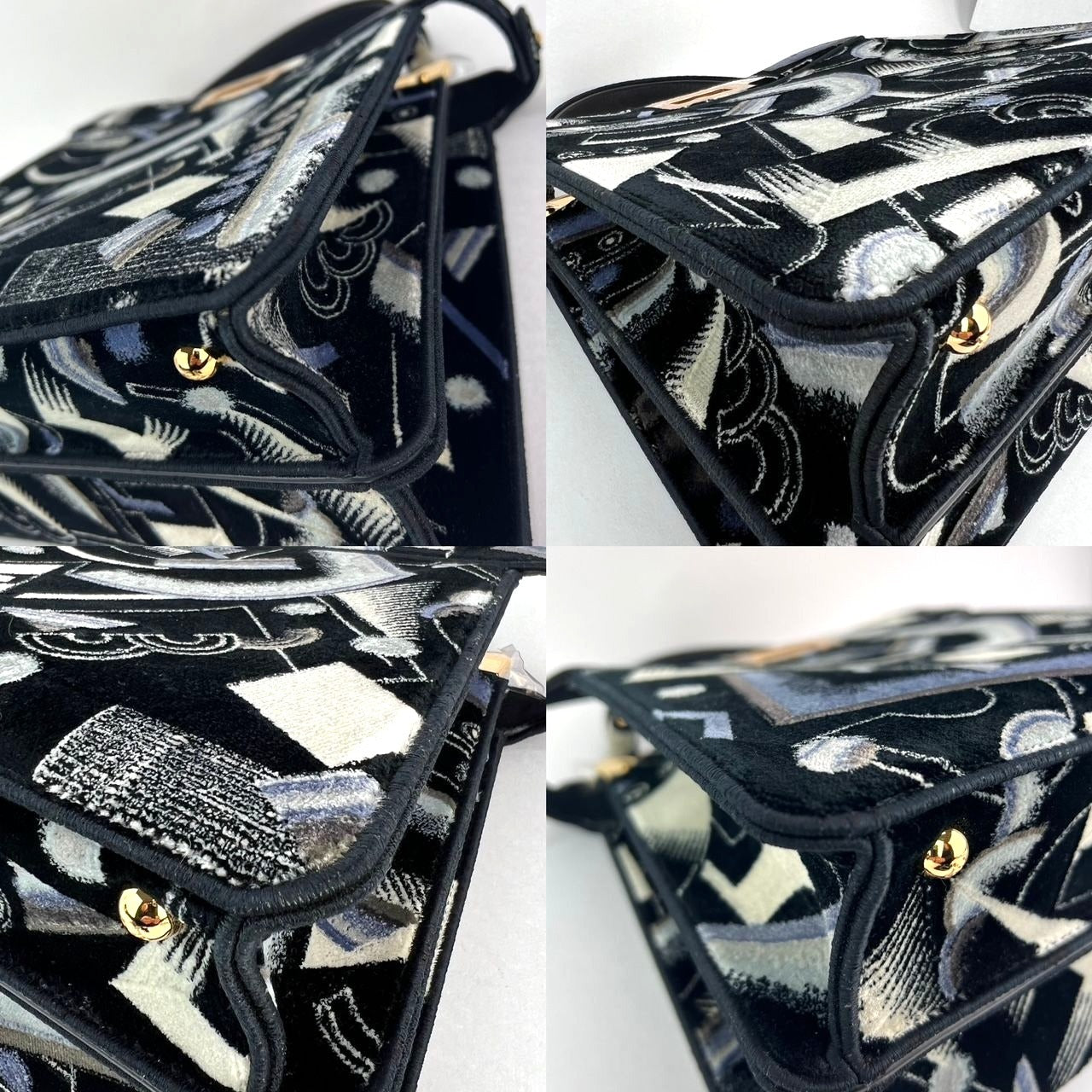 Túi đeo vai Fendi Peekaboo I see u bằng nhung in họa tiết cỡ trung màu đen xanh