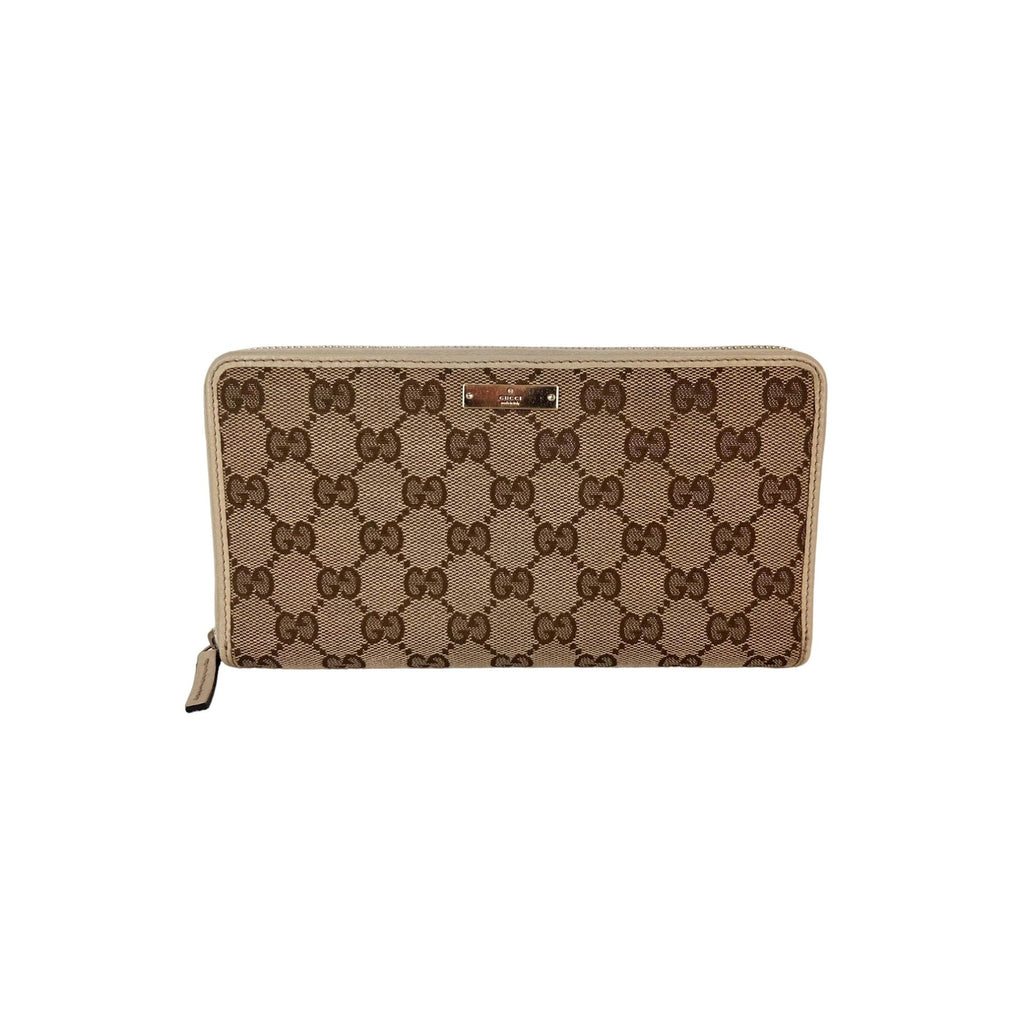 Ví dài bằng vải canvas có khóa kéo logo Gucci GG màu be