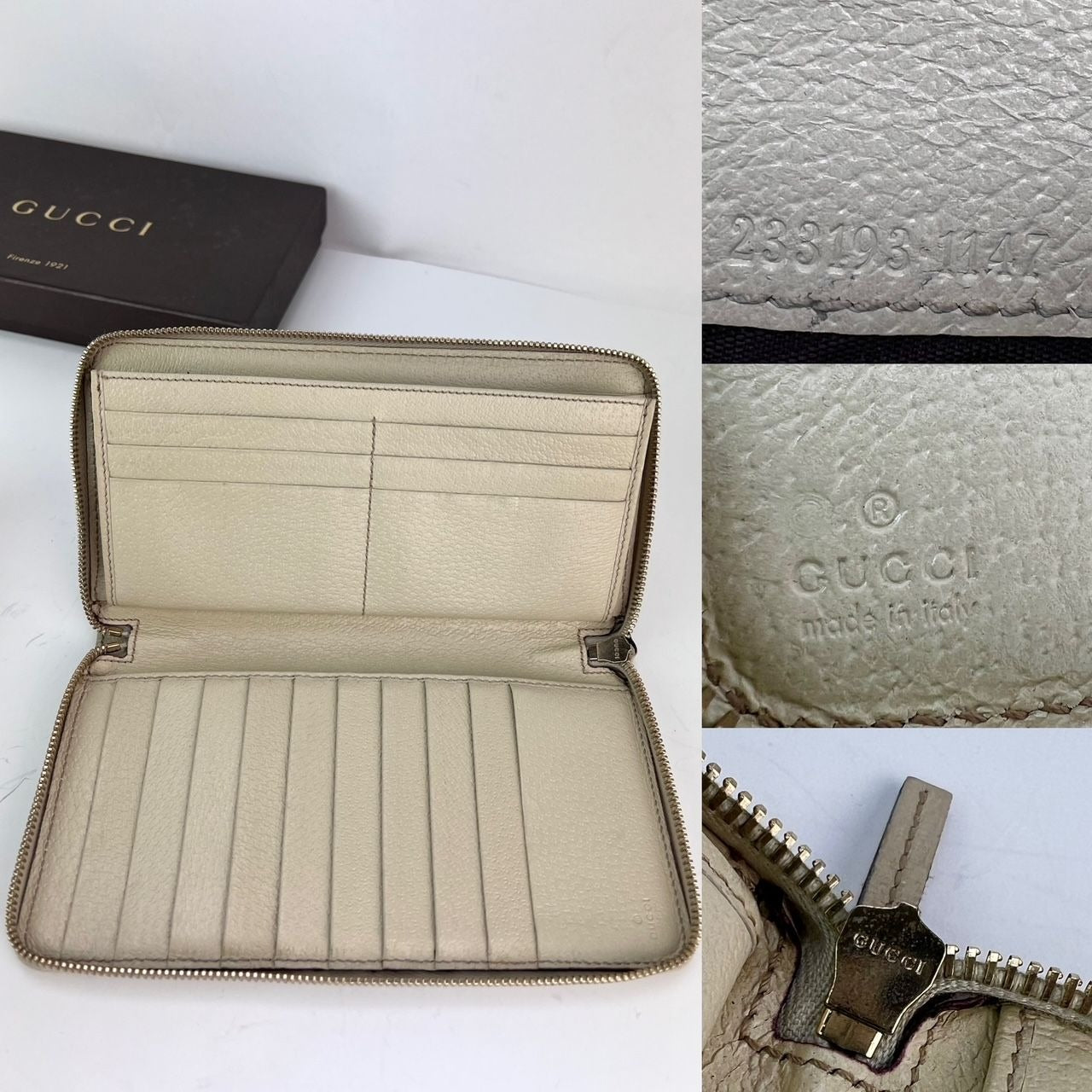 Ví dài bằng vải canvas có khóa kéo logo Gucci GG màu be