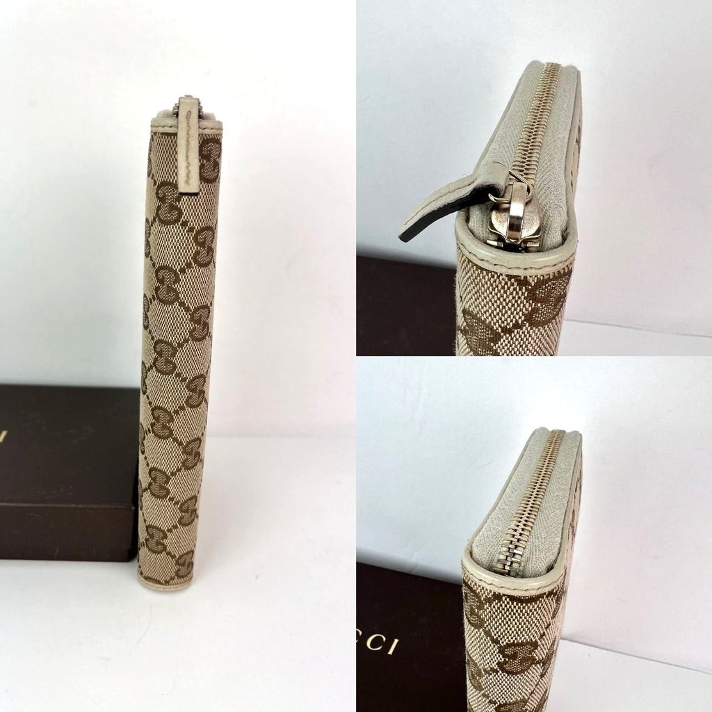 Ví dài bằng vải canvas có khóa kéo logo Gucci GG màu be