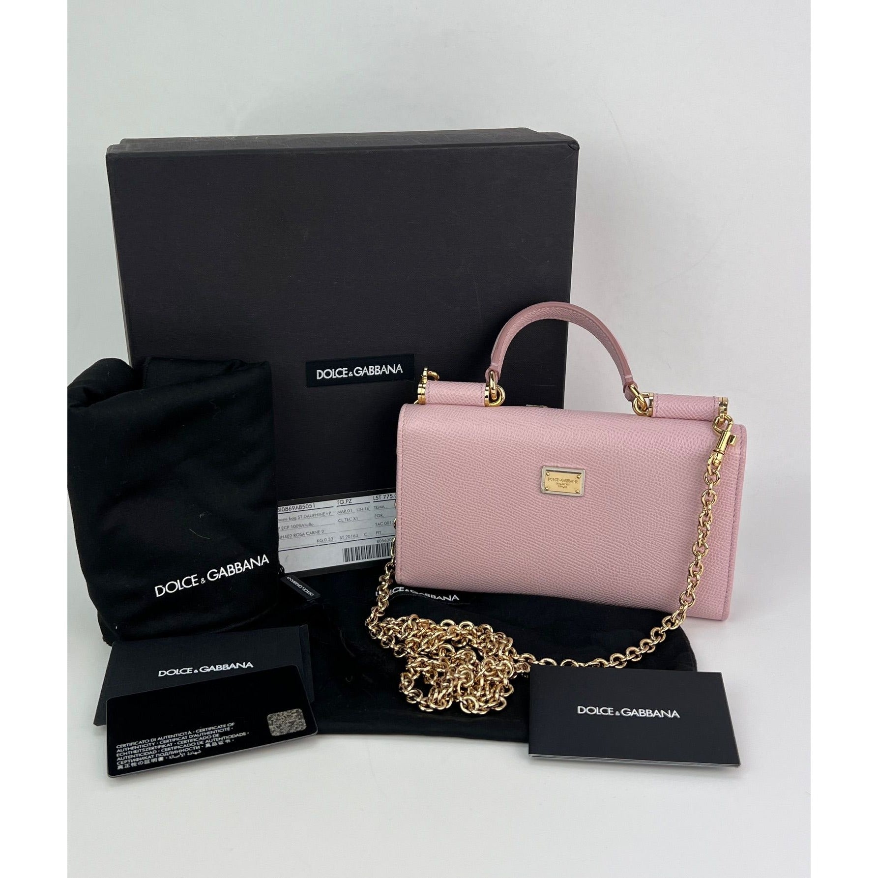 Túi xách tay Dolce Gabbana Túi điện thoại St Dauphine Cartoon Pink Wallet trên dây xích