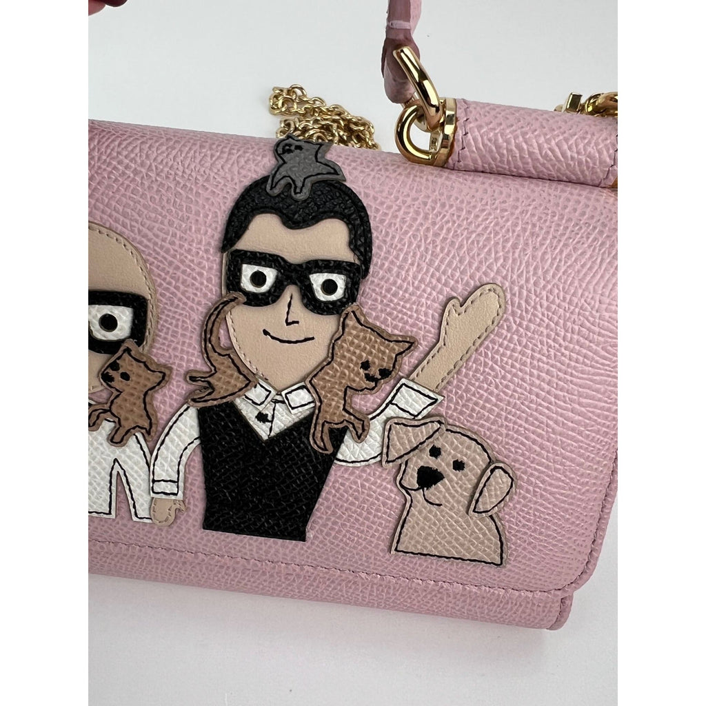 Túi xách tay Dolce Gabbana Túi điện thoại St Dauphine Cartoon Pink Wallet trên dây xích