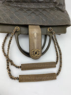 CHANEL Glazed Calfskin Shagreen Large Bindi CC Grey Tote Hand Bag