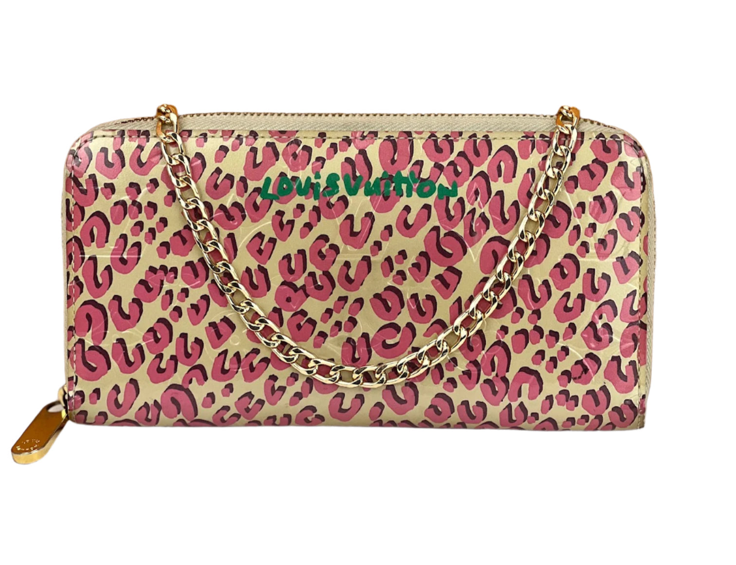 Ví Louis Vuitton Zippy Stephan Sprouse Vernis Leopard có thêm dây xích đeo chéo đã qua sử dụng