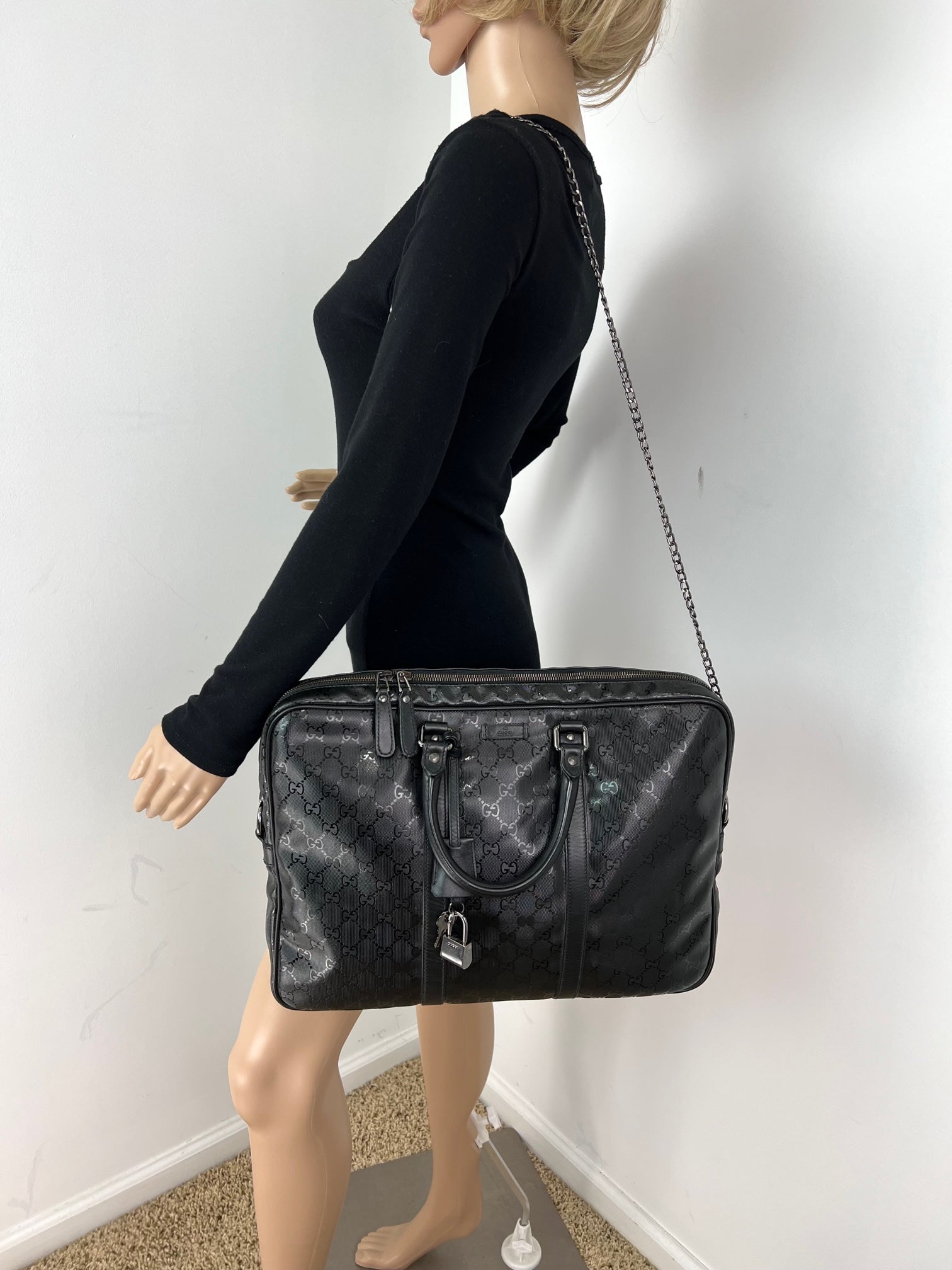 Túi xách Gucci Briefcase GG Imprime Coated Canvas Black Monogram Business Bag đã qua sử dụng