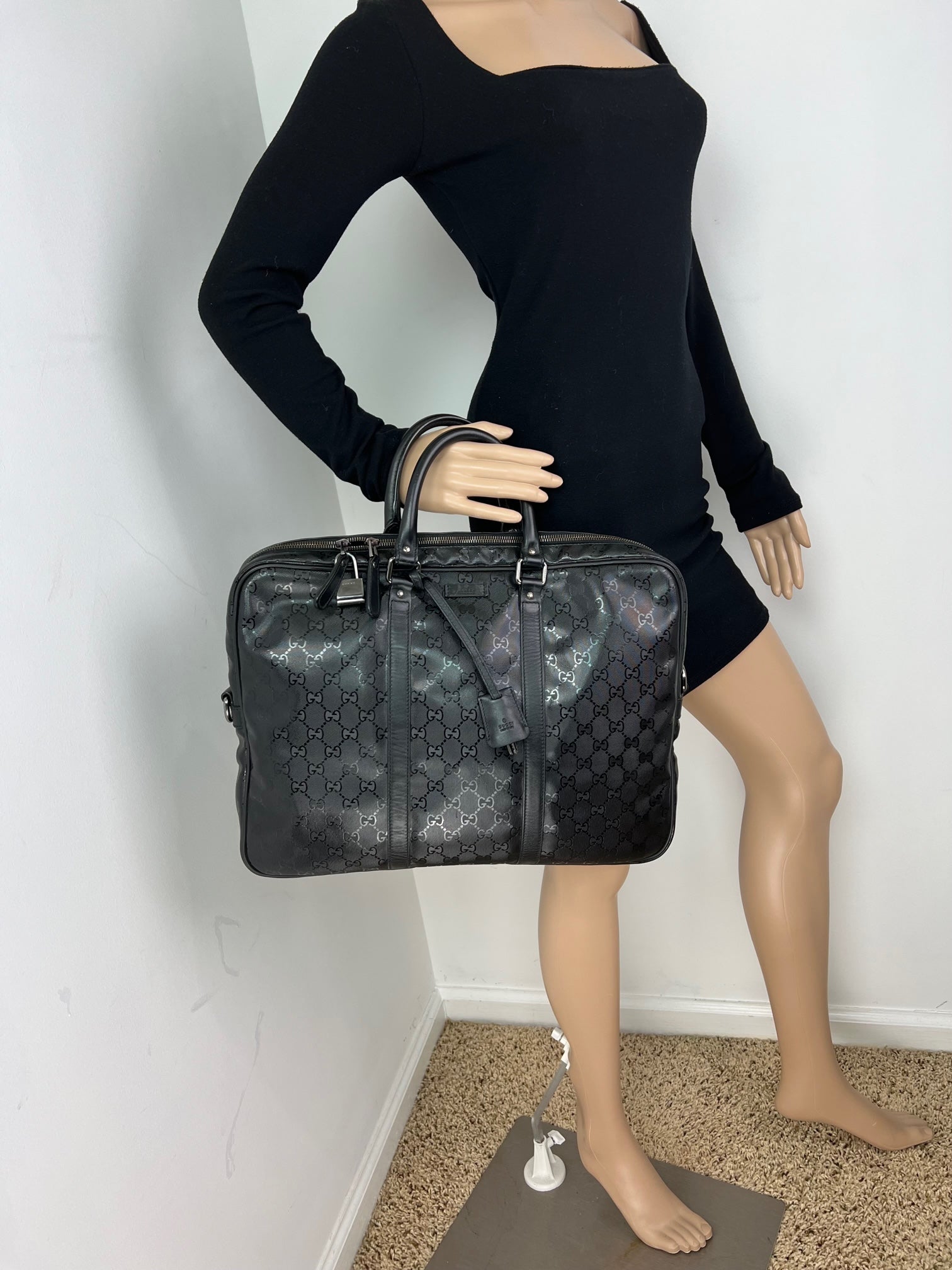 Túi xách Gucci Briefcase GG Imprime Coated Canvas Black Monogram Business Bag đã qua sử dụng
