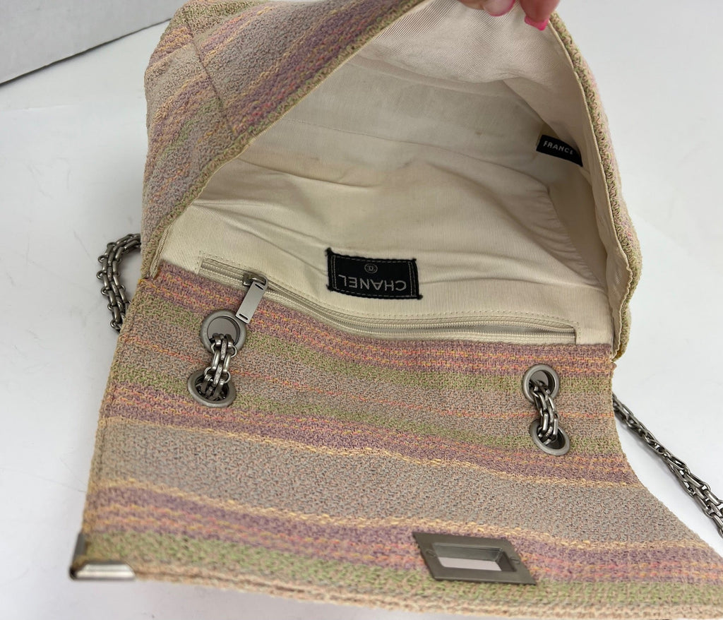 Túi đeo vai vải cotton tweed nhiều màu hồng Chanel 2.55 Reissue 225 nắp đơn