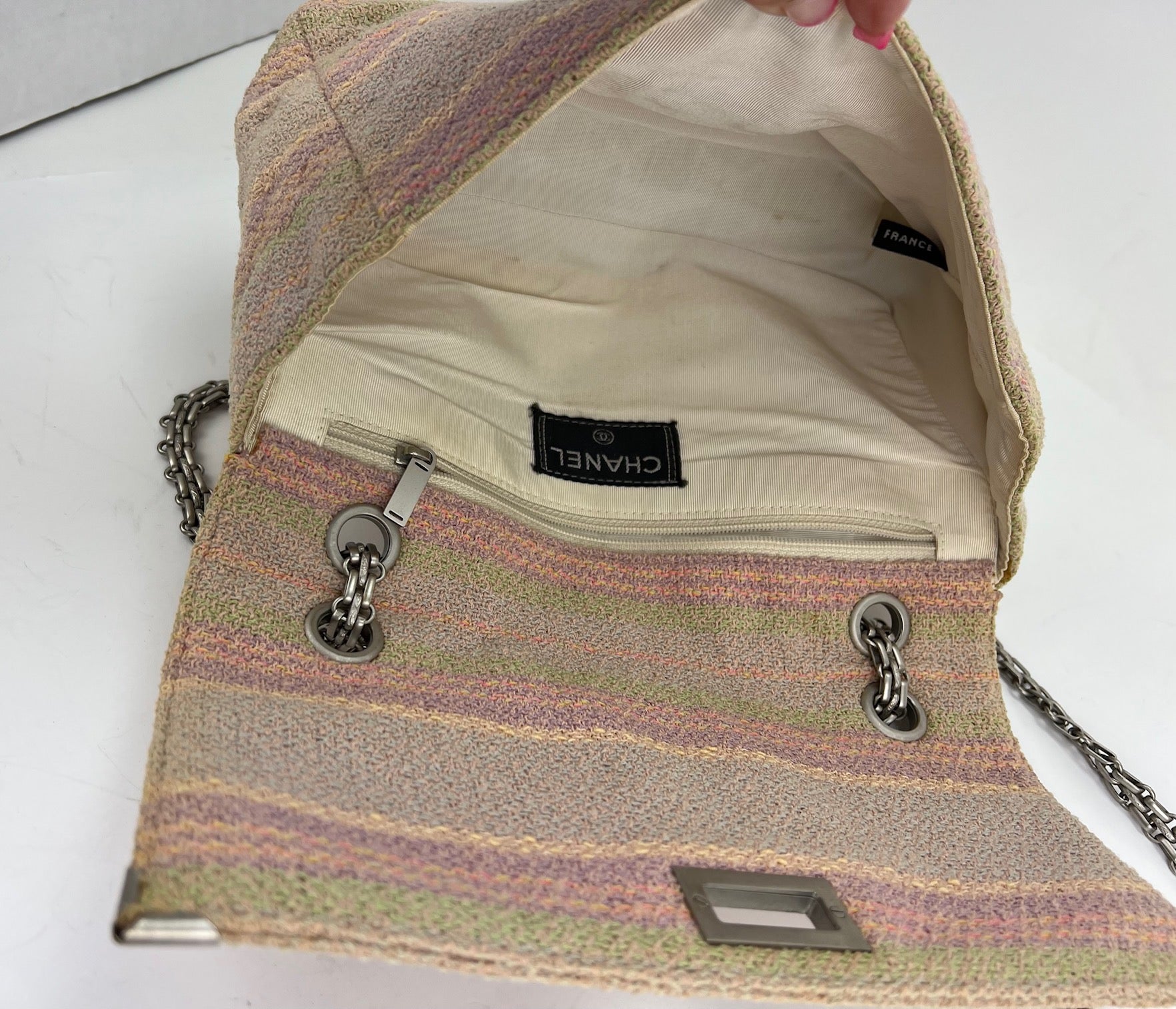 Túi đeo vai vải cotton tweed nhiều màu hồng Chanel 2.55 Reissue 225 nắp đơn