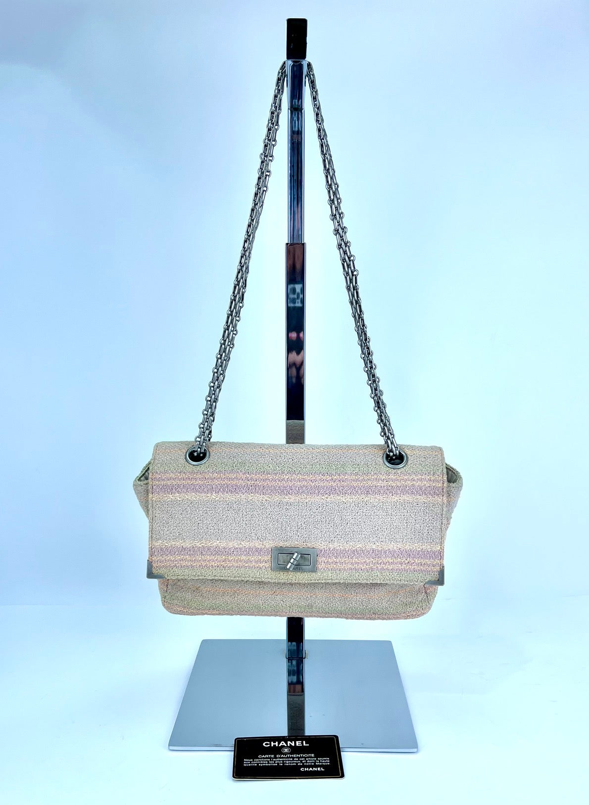 Túi đeo vai vải cotton tweed nhiều màu hồng Chanel 2.55 Reissue 225 nắp đơn