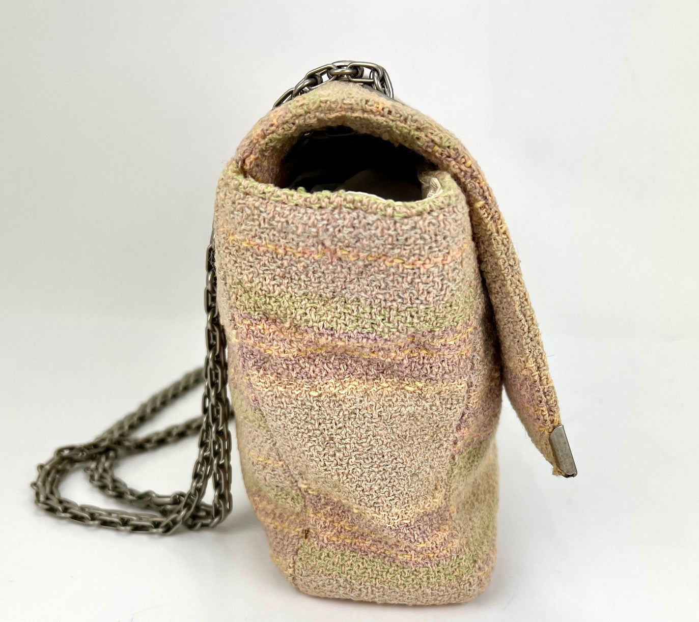 Túi đeo vai vải cotton tweed nhiều màu hồng Chanel 2.55 Reissue 225 nắp đơn