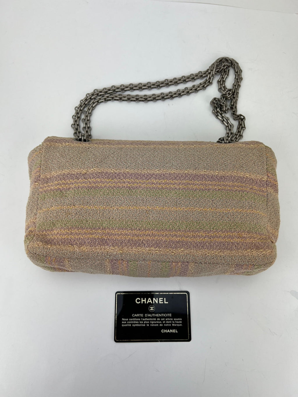 Túi đeo vai vải cotton tweed nhiều màu hồng Chanel 2.55 Reissue 225 nắp đơn