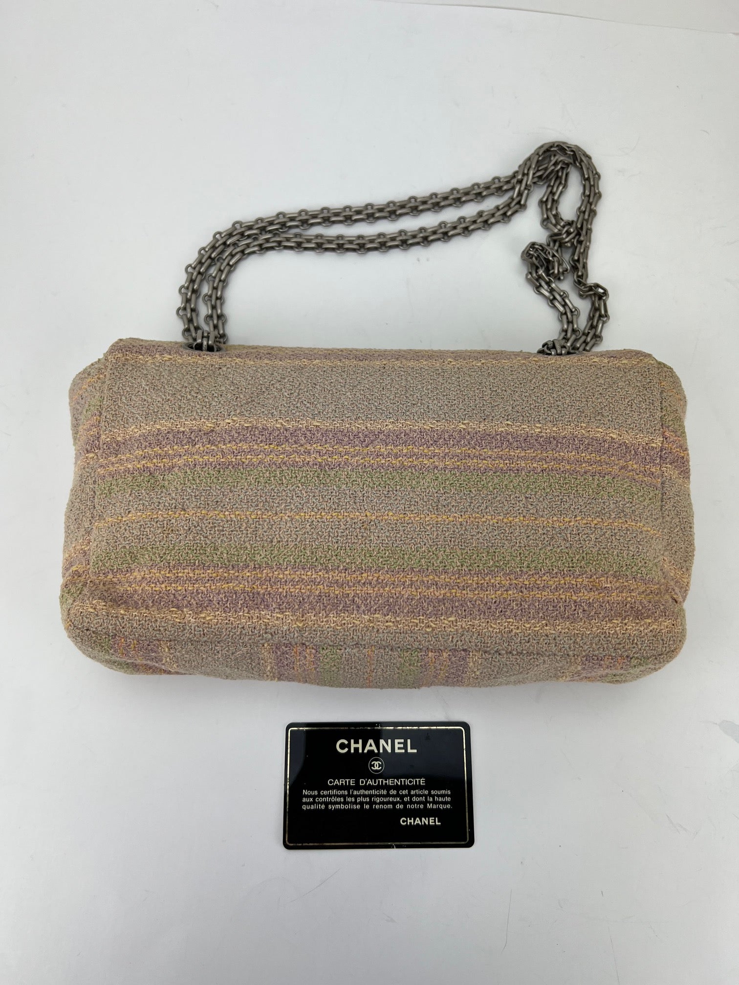 Túi đeo vai vải cotton tweed nhiều màu hồng Chanel 2.55 Reissue 225 nắp đơn