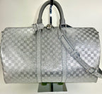 Túi xách Louis Vuitton Keepall Bandoulière 50B Bạc lấp lánh họa tiết Damier Preowned
