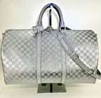 Túi xách Louis Vuitton Keepall Bandoulière 50B Bạc lấp lánh họa tiết Damier Preowned