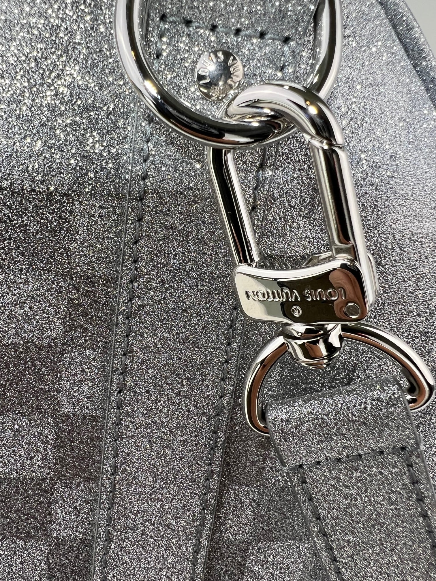 Louis Vuitton Keepall Bandoulière 50B Silver Glitter Damier Pattern Duffle Bag Preowned