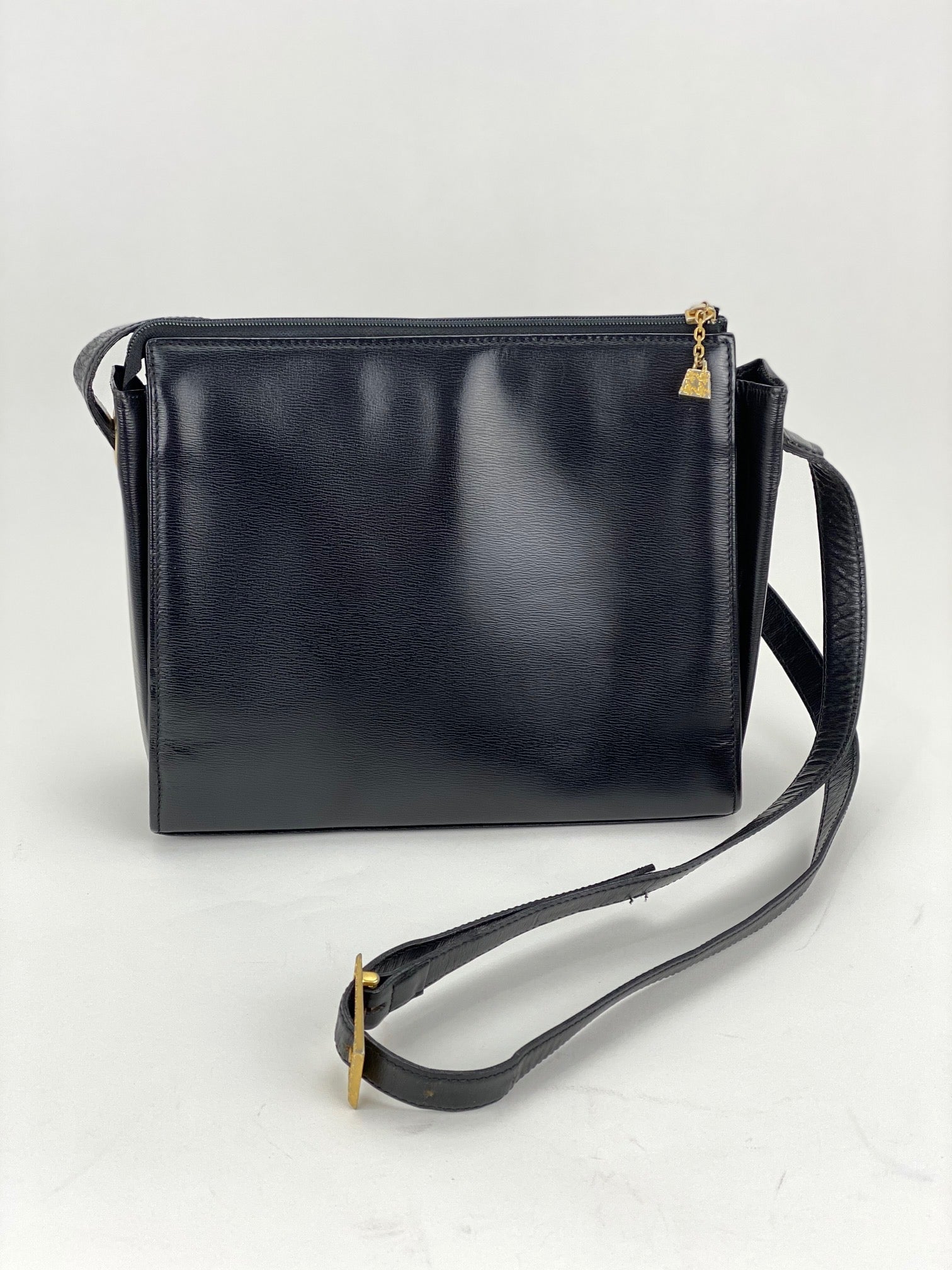 CHRISTIAN DIOR Black  Leather Adjustable Shoulder Bag Authentic Pre owned
