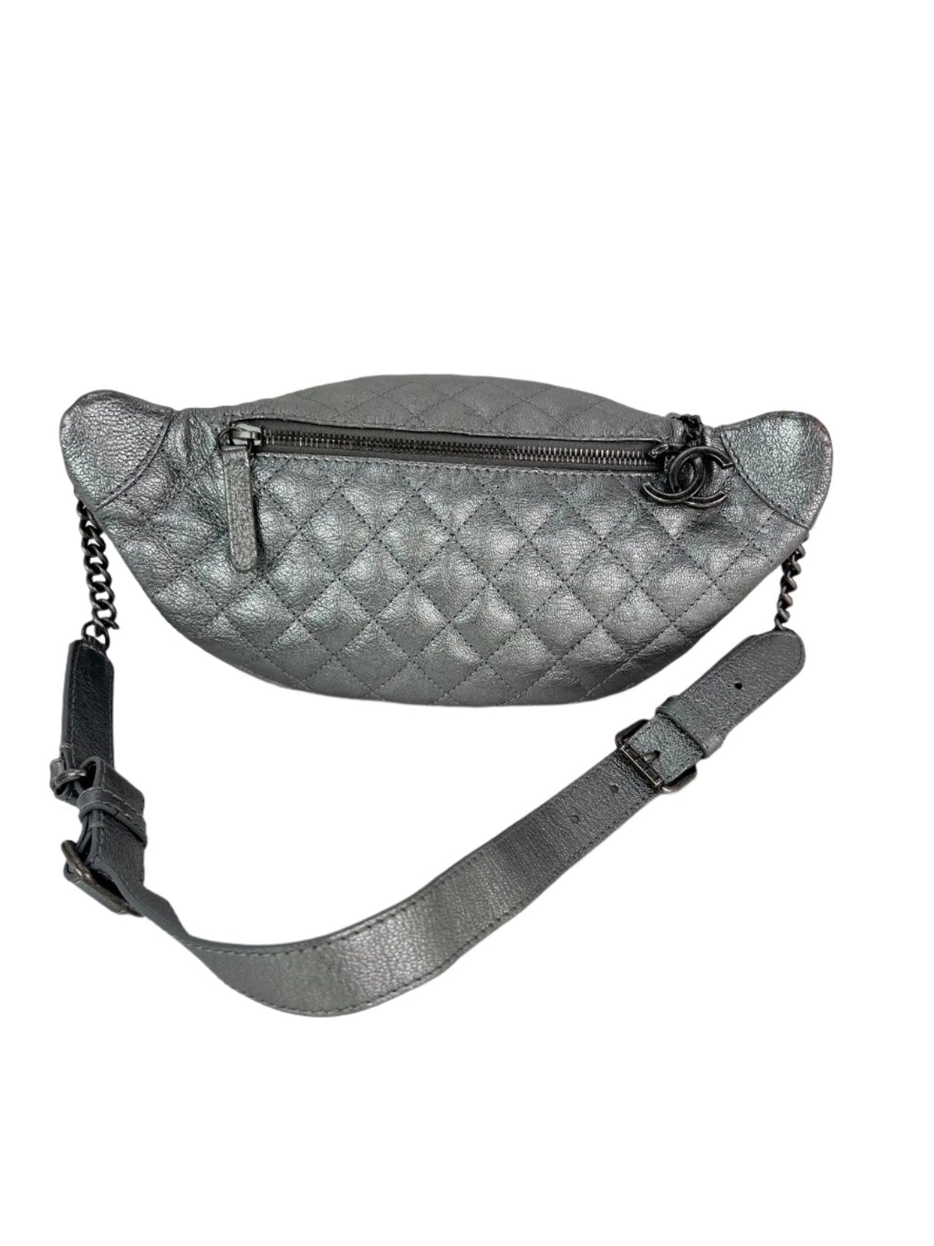 Túi đeo hông Chanel Metallic Dark Silver Calfskin Quilted Banana Fanny Pack
