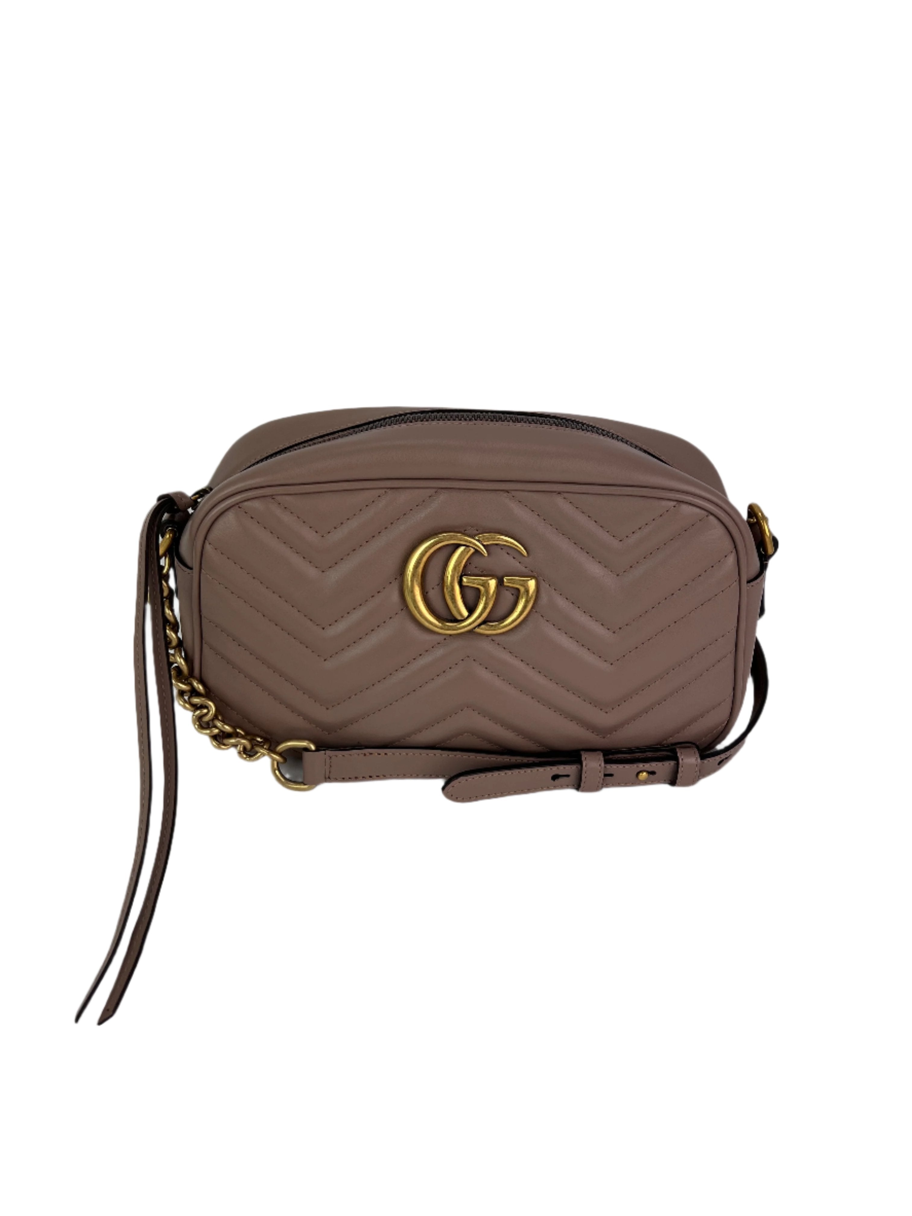 Túi đeo chéo da Matelasse Gucci GG Marmont Small Chain Beige