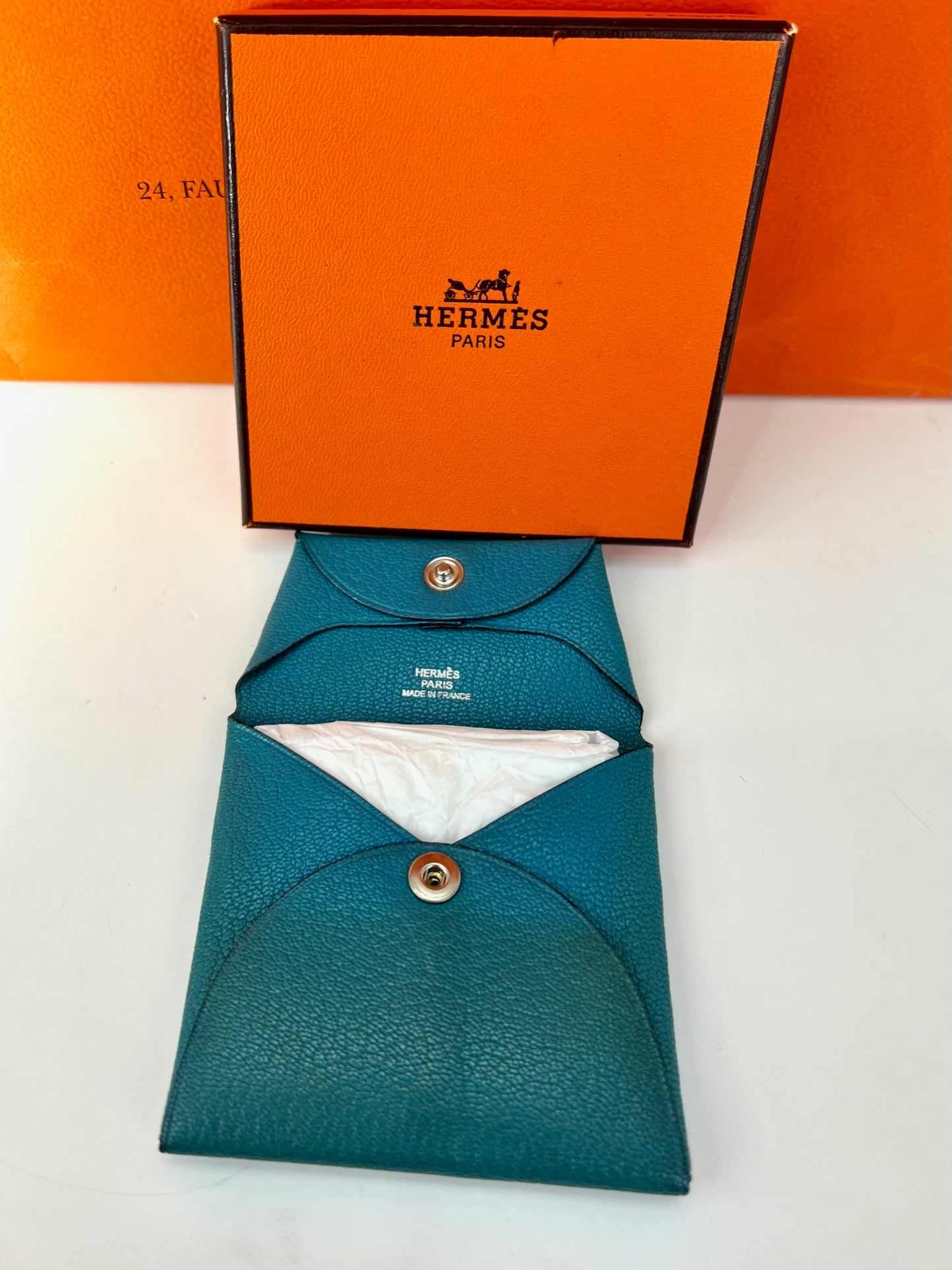 Hermès Chevre Mysore Bastia Verso Teal Blue Coin Purse