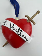 Louis Vuitton Red Heart Ornament with Gold Glitter Sword Preowned