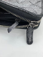Ví cầm tay Chanel Perforated Silver Metallic Lambskin Quilted Zip Around