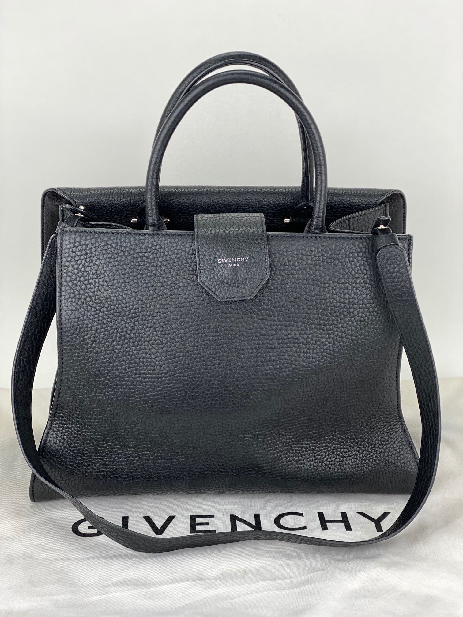 Túi xách tay Givenchy Obsedia Medium Flap Black Pebbled Calfskin Satchel