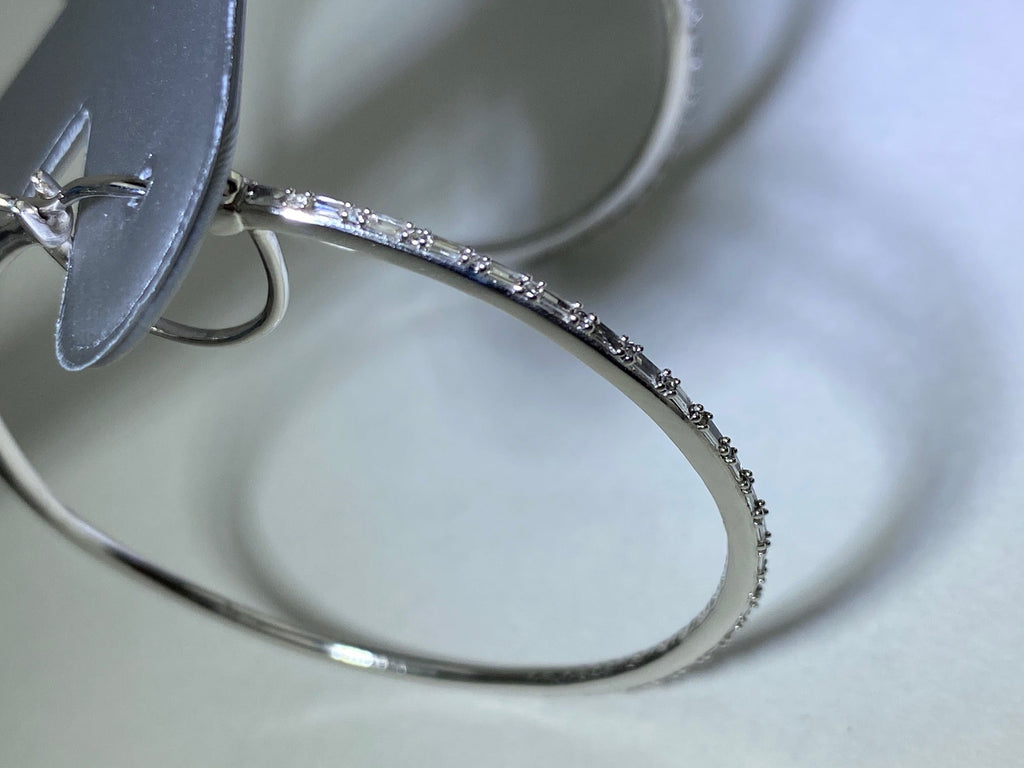 Zales 1/2 CT. T.W. Baguette and Round Diamond Alternating Hoop Earrings in 10K White Gold New