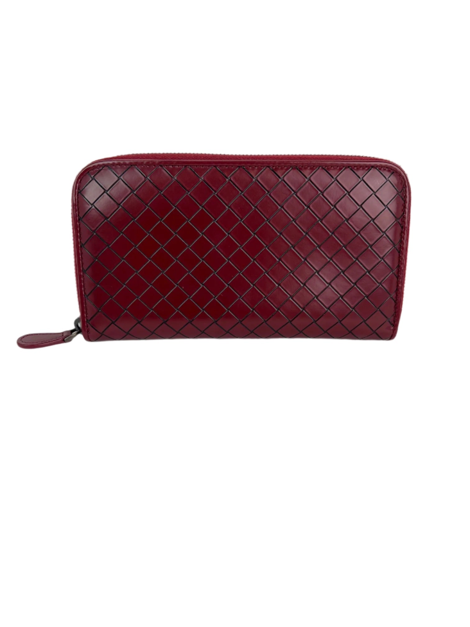 Ví cầm tay da Bottega Veneta Burgundy Intrecciato có khóa kéo