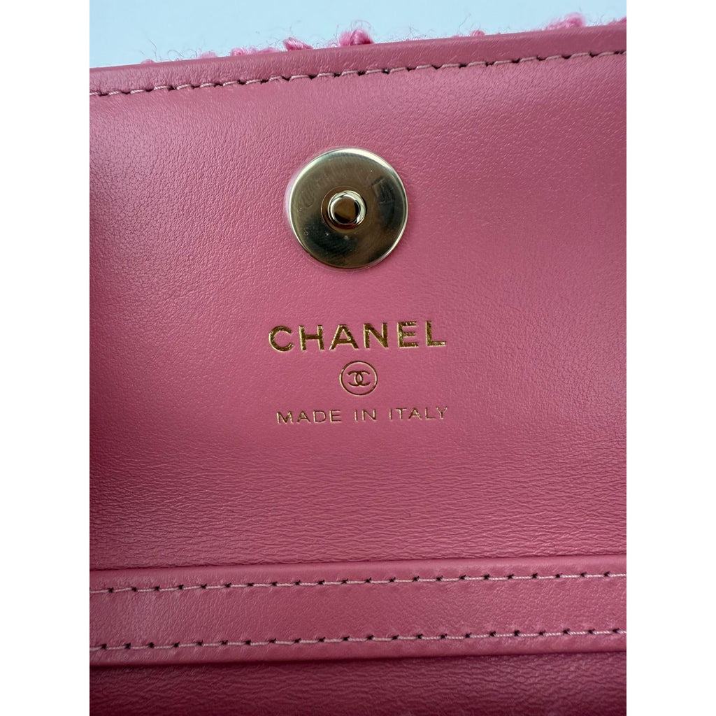Chanel Tweed Quilted Mini Flap Pink Chain Waist Shoulder Bag