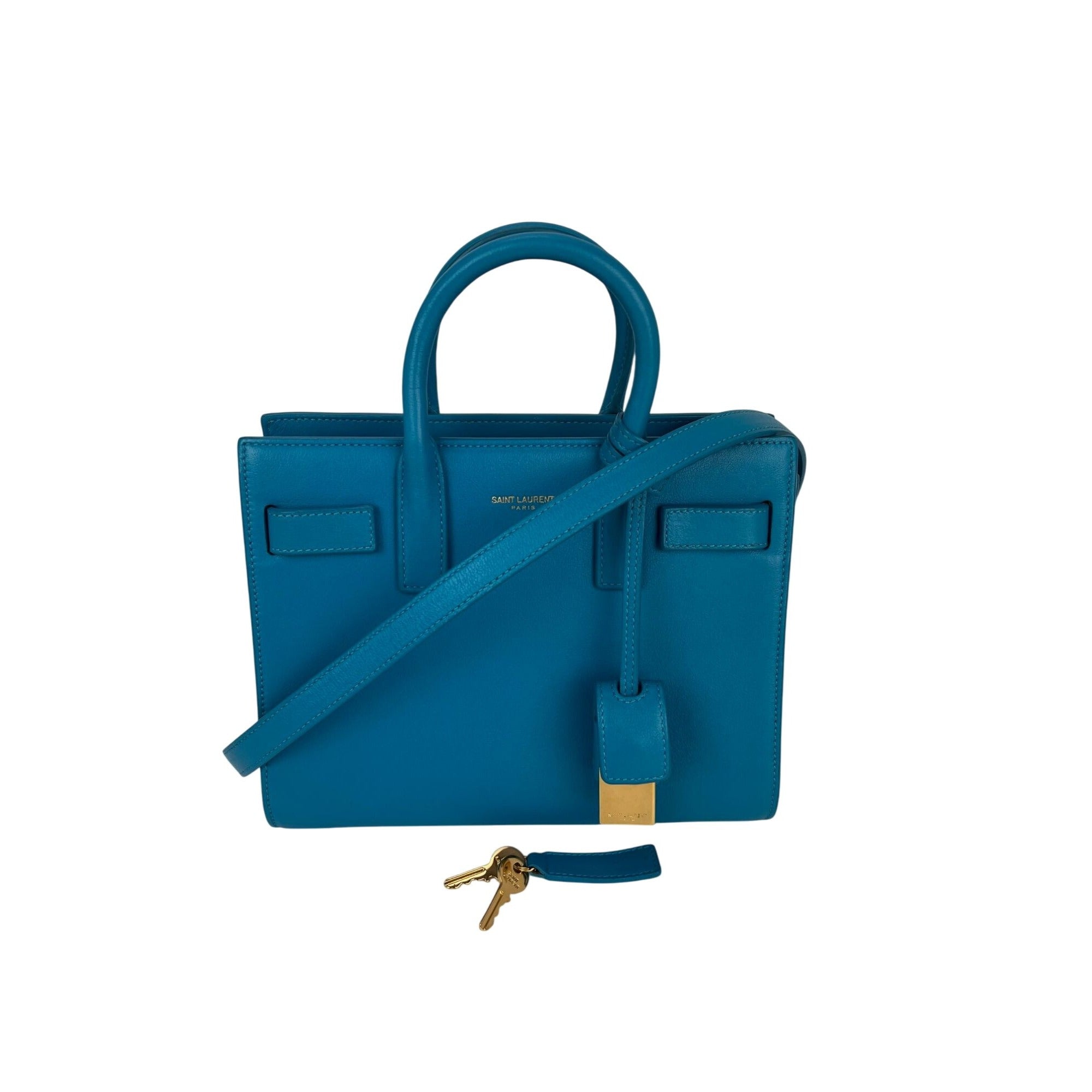 Túi đeo chéo da Saint Laurent Sac De Jour màu xanh