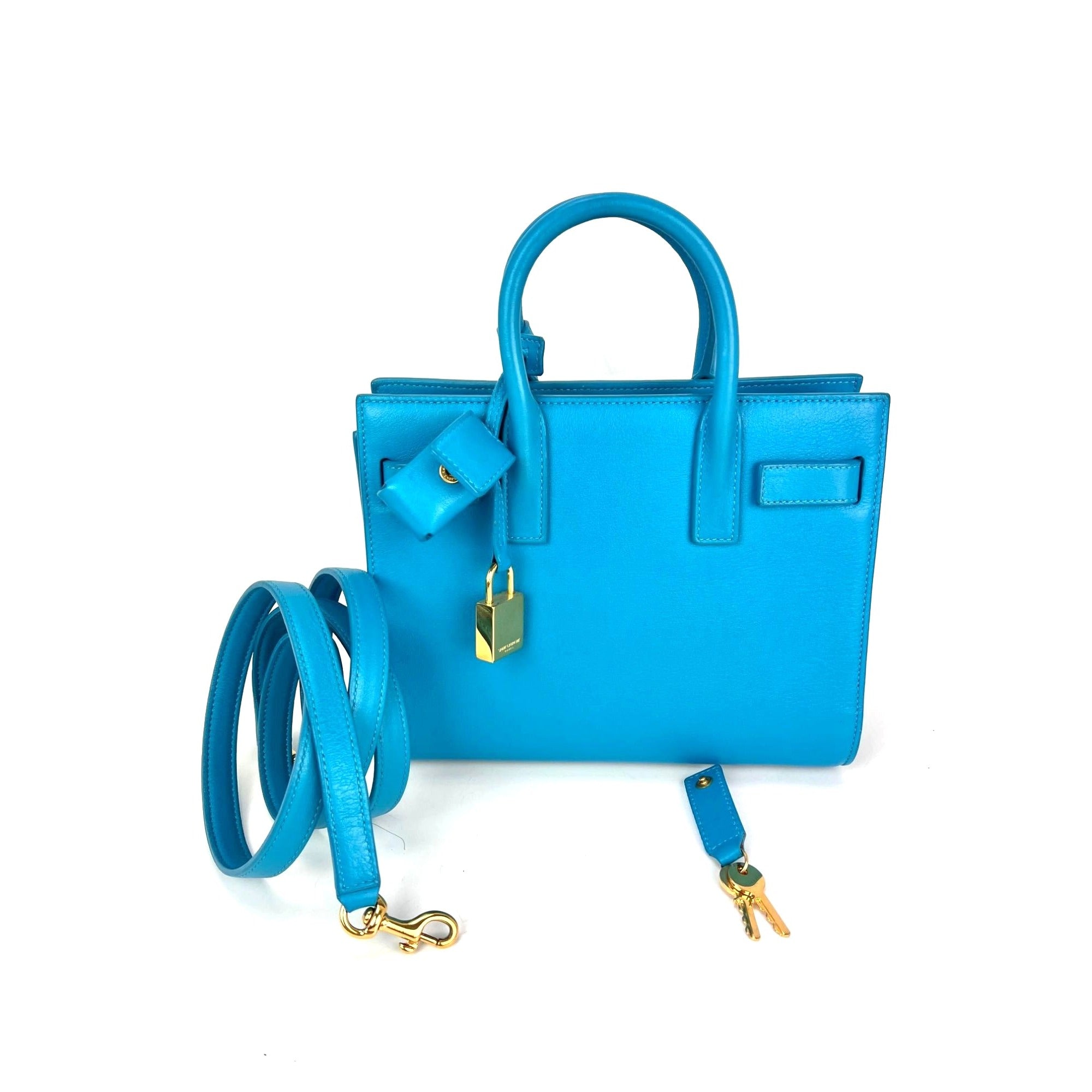 Túi đeo chéo da Saint Laurent Sac De Jour màu xanh
