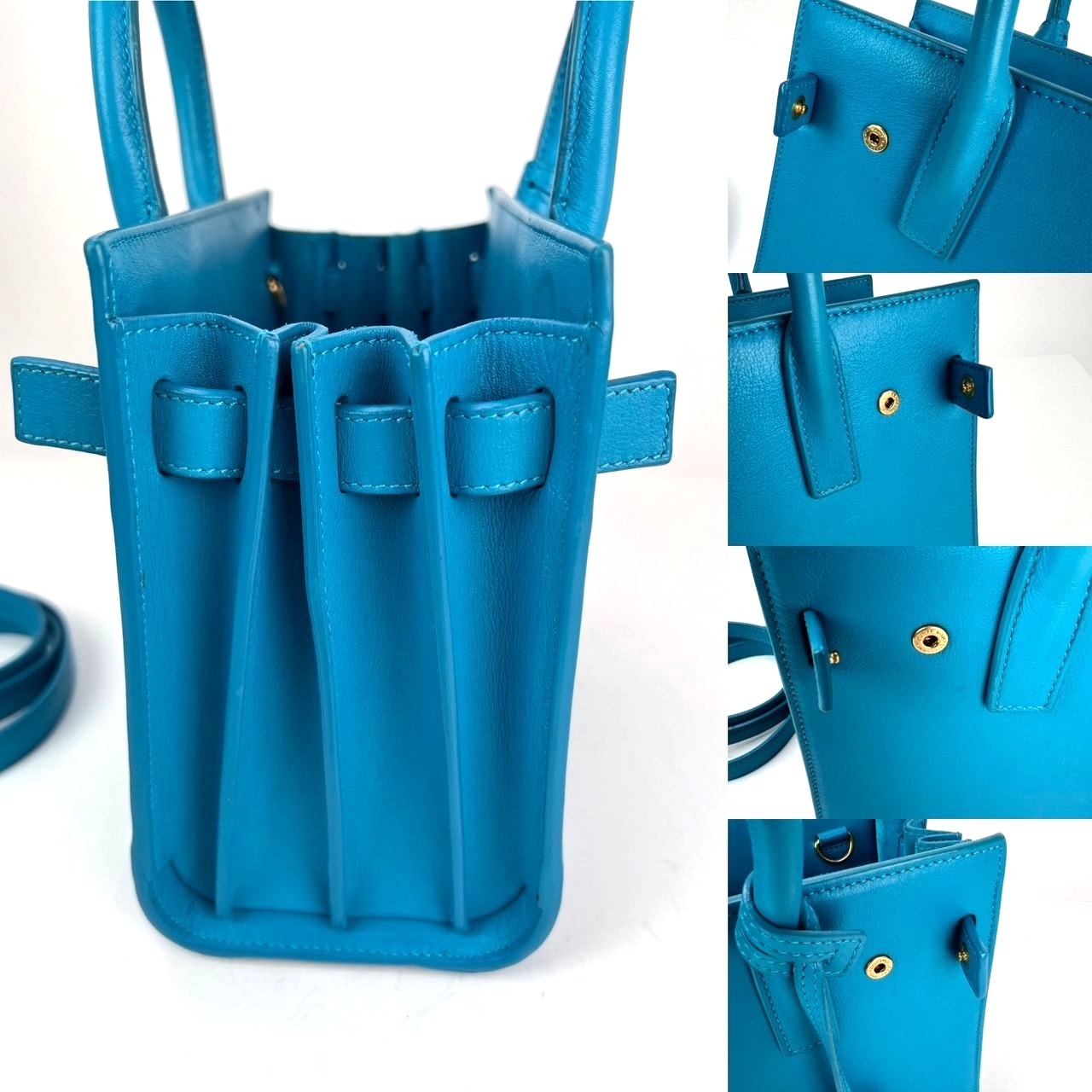 Túi đeo chéo da Saint Laurent Sac De Jour màu xanh