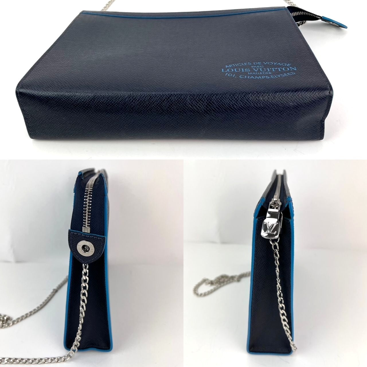 Túi xách tay da Louis Vuitton Pochette Voyage MM Taiga màu xanh đậm phiên bản giới hạn
