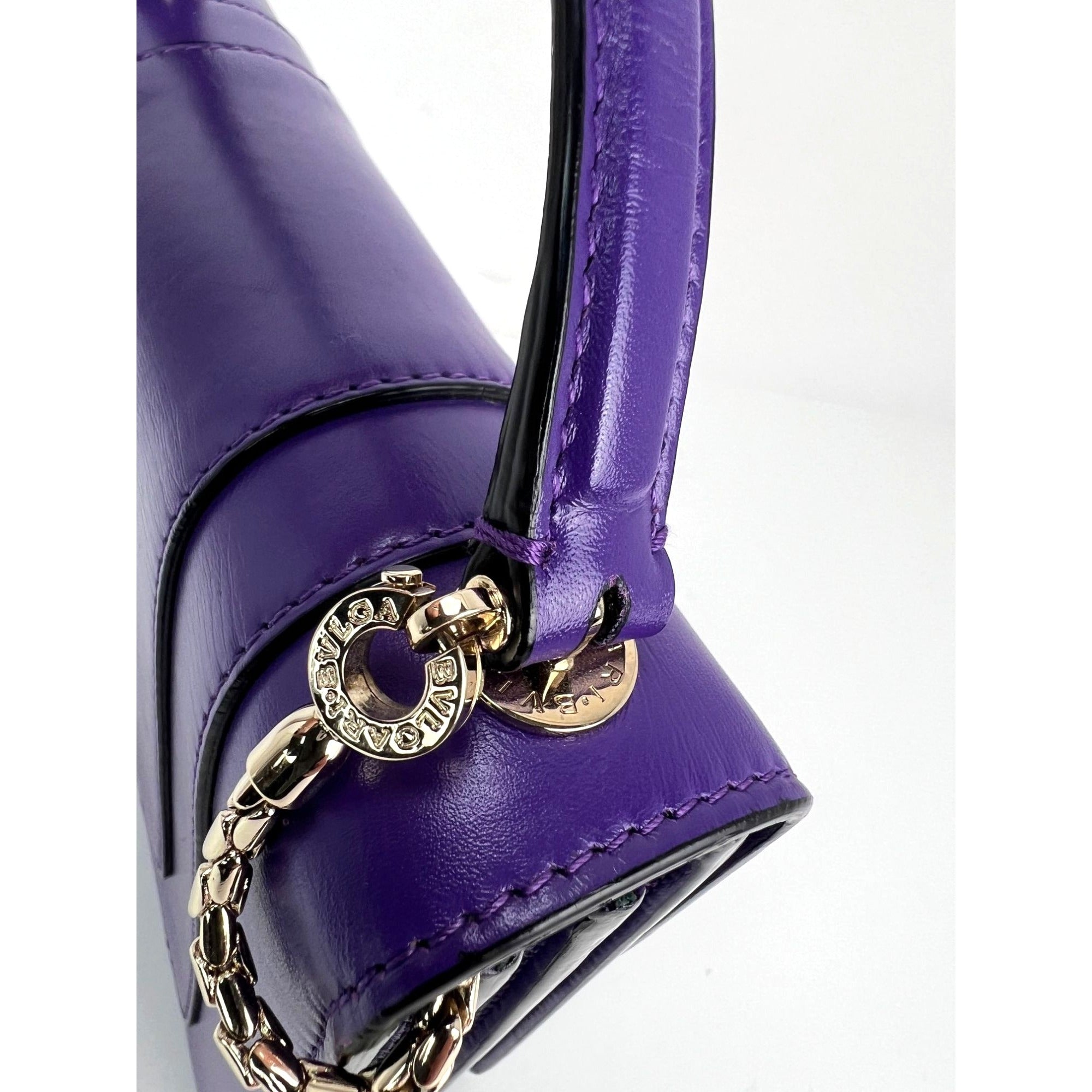 Bvlgari Calfskin Serpenti Forever Purple Top Handle Crossbody Bag
