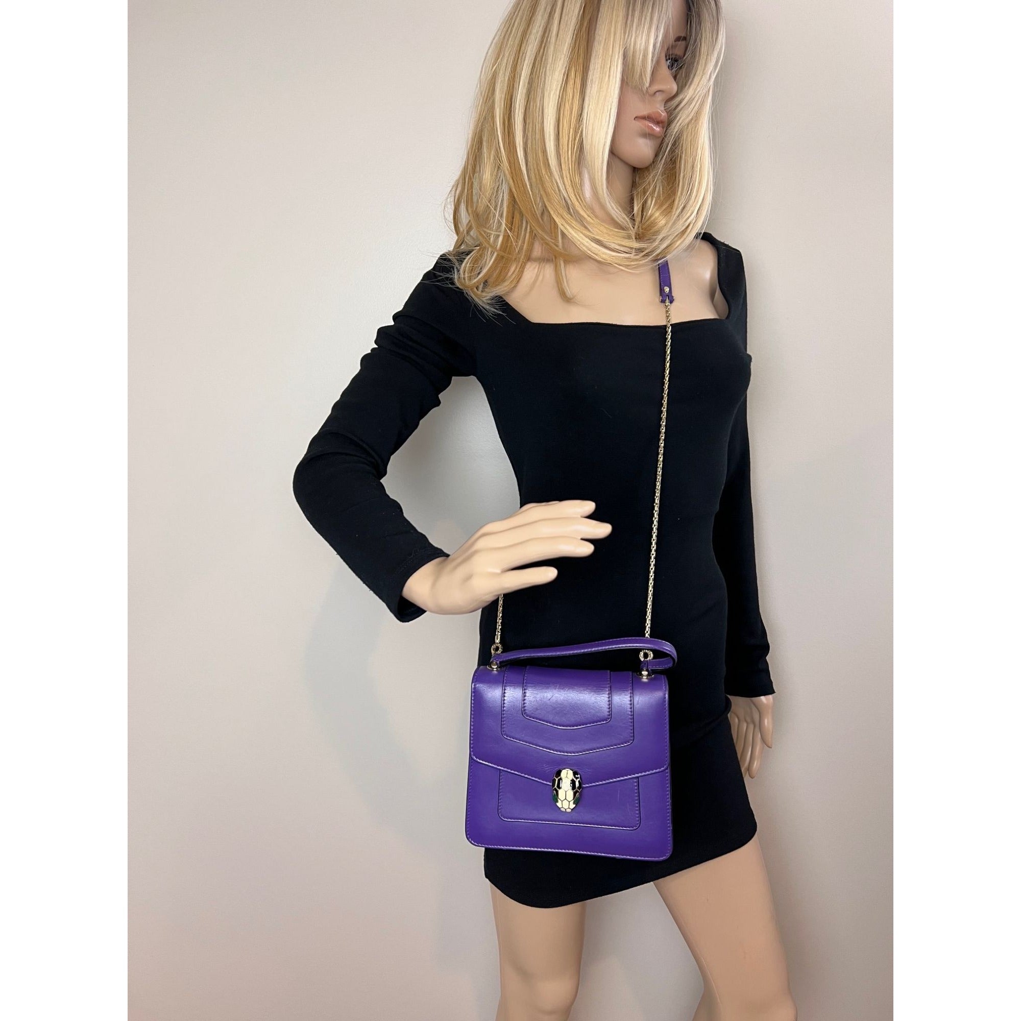 Bvlgari Calfskin Serpenti Forever Purple Top Handle Crossbody Bag