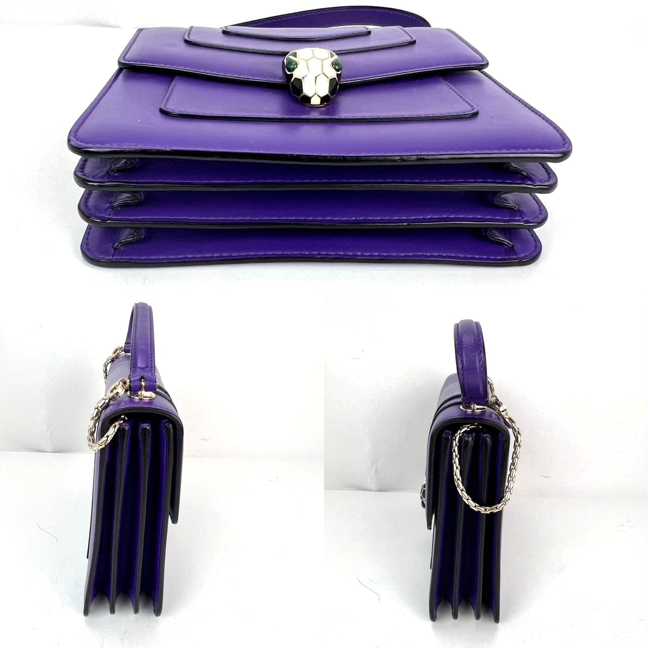 Bvlgari Calfskin Serpenti Forever Purple Top Handle Crossbody Bag
