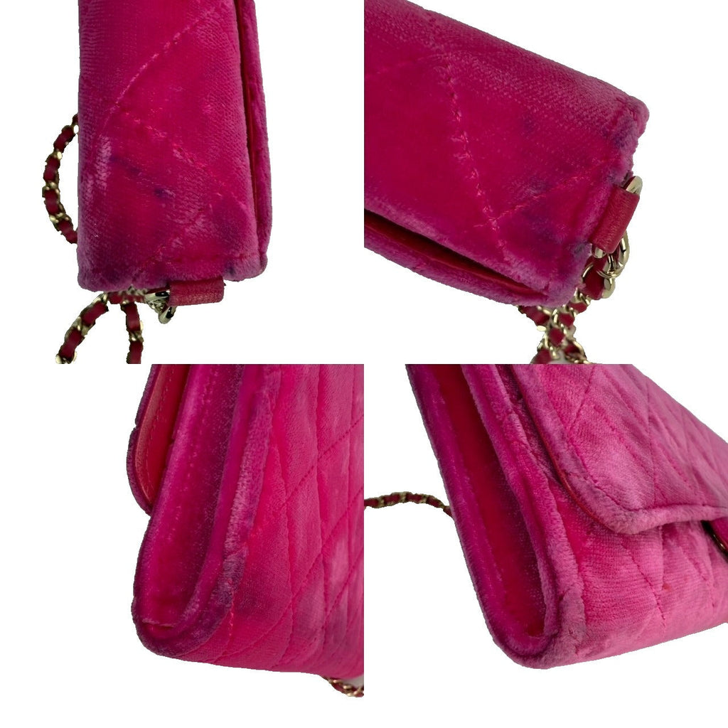 Ví cầm tay Chanel Velvet Quilted Timeless Fuchsia kèm túi xách xích