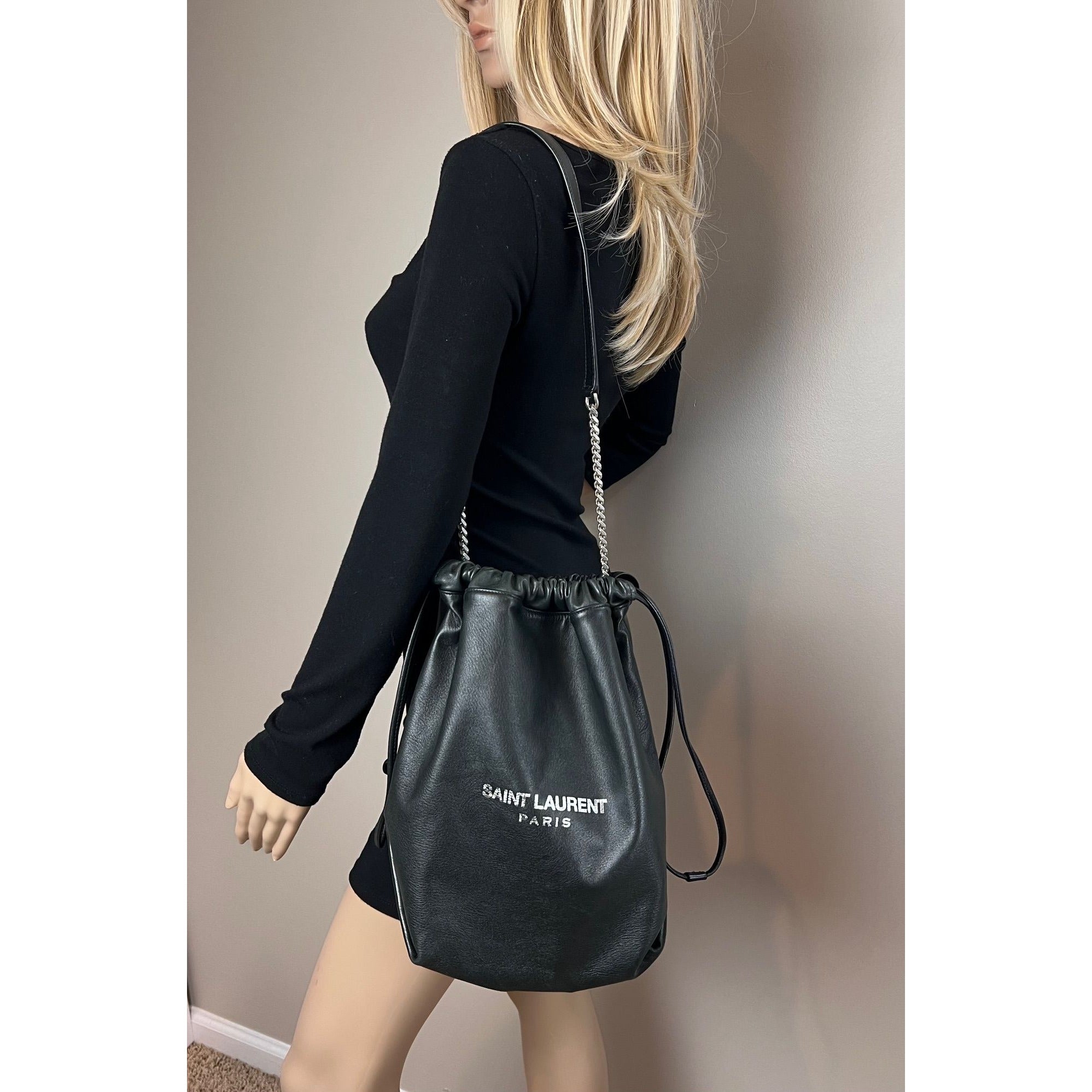 Túi xách Saint Laurent Lambskin Teddy Drawstring Sac Bucket Bag