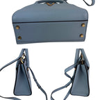 Versace Virtus Top Handle Grained Calfskin Light Blue Tote