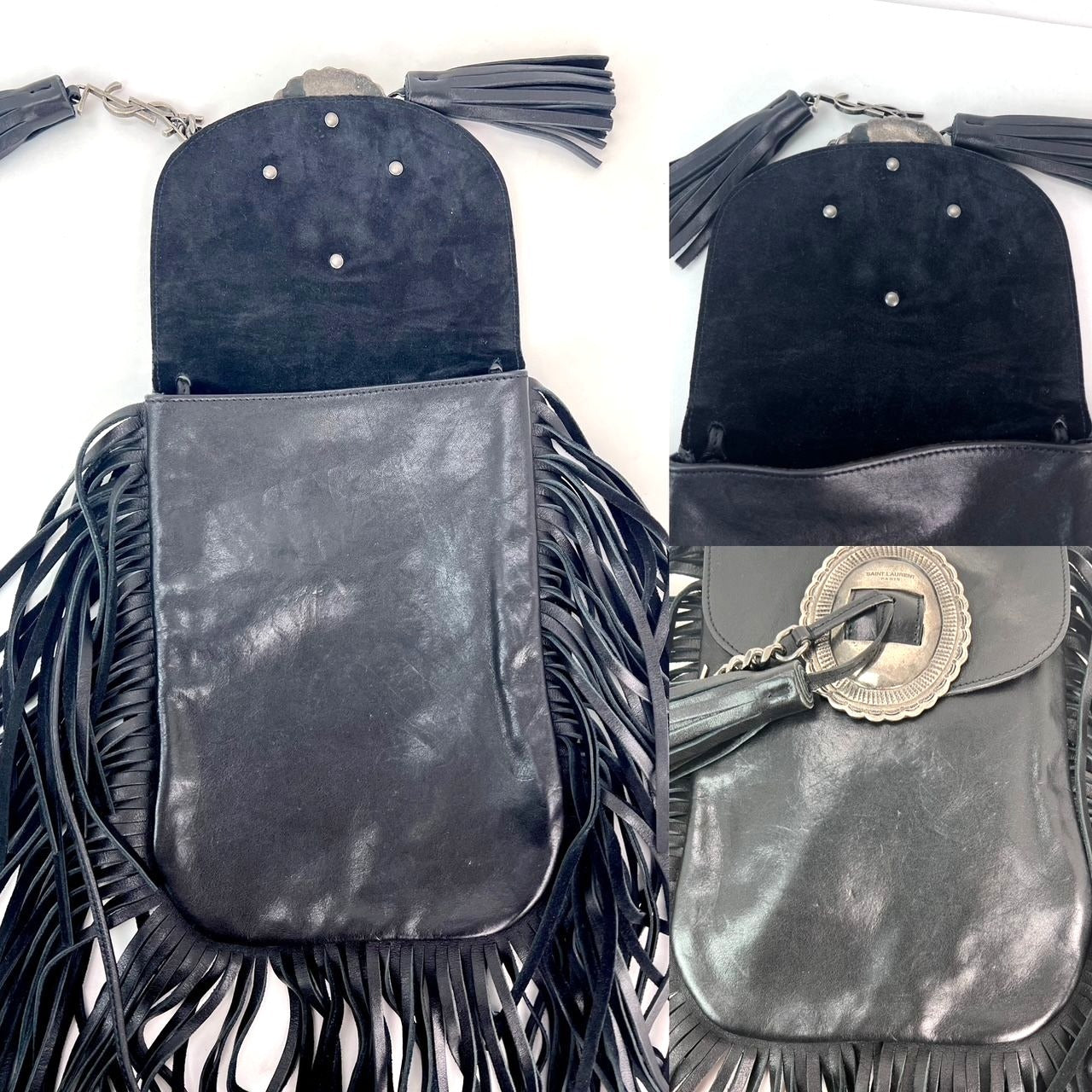 Túi đeo chéo Saint Laurent Lambskin Anita Tassel màu đen