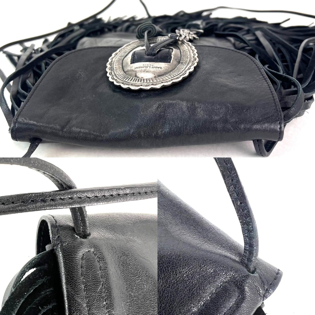 Túi đeo chéo Saint Laurent Lambskin Anita Tassel màu đen