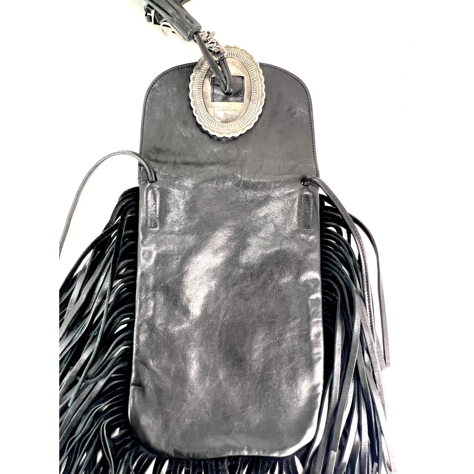 Túi đeo chéo Saint Laurent Lambskin Anita Tassel màu đen
